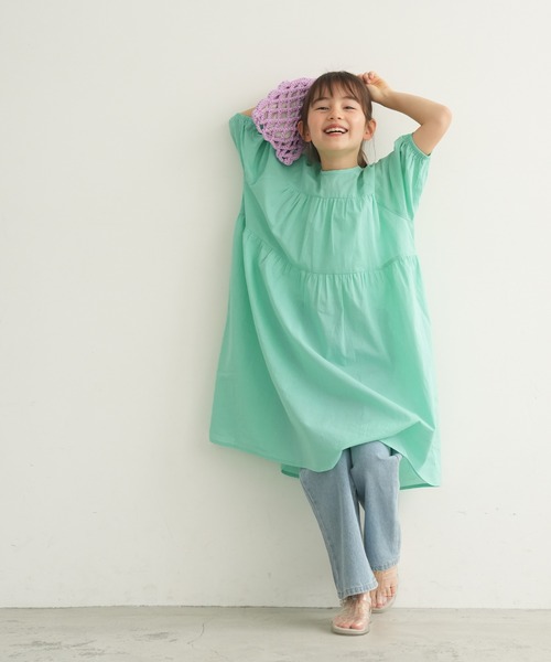 coca（coca）（コカ）の「キッズ　ラグランスリーブティアードワンピース（ワンピース・キッズ・オレンジ/ライトグリーン・120/140/110/130）」の7枚目の写真