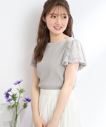 ◆【着映え感抜群、華盛りアイテム】レースチュール袖テレコトップス