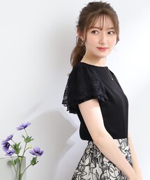 couture brooch | 【着映え感抜群、華盛りアイテム】レースチュール袖テレコトップス(Tシャツ/カットソー)