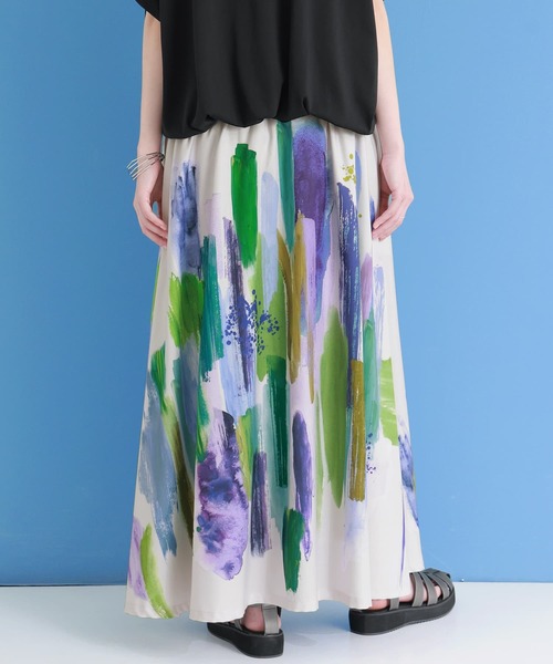 osharewalker（オシャレウォーカー）の「【廃盤】『アートプリント柄フレアスカート』（スカート・レディース・グリーン/レッド・FREE）」の9枚目の写真