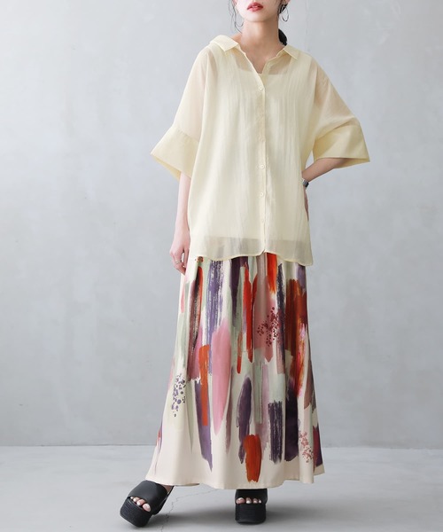 osharewalker（オシャレウォーカー）の「【廃盤】『アートプリント柄フレアスカート』（スカート・レディース・グリーン/レッド・FREE）」の5枚目の写真