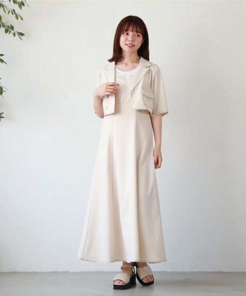 archives（アルシーヴ）の「配色ステッチビスチェキャミワンピース（ワンピース・レディース・ブラック/グレー/アイボリー/ブルーグレー・MEDIUM）」の18枚目の写真