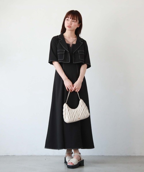 archives（アルシーヴ）の「配色ステッチビスチェキャミワンピース（ワンピース・レディース・ブラック/グレー/アイボリー/ブルーグレー・MEDIUM）」の9枚目の写真