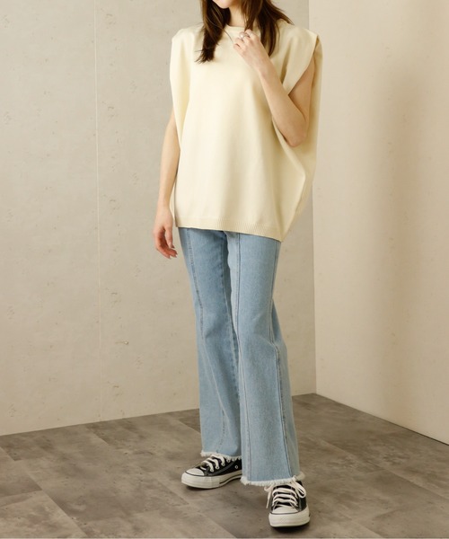 Per sist ence(パーシエンス)の「Per sist ence/パーシエンス スクエアショルダーノースリーブプルオーバー(Tシャツ/カットソー・レディース・アイボリー/ブラック/ブルー・FREE)」の13枚目の写真