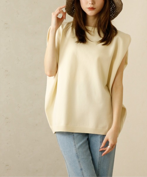 Per sist ence(パーシエンス)の「Per sist ence/パーシエンス スクエアショルダーノースリーブプルオーバー(Tシャツ/カットソー・レディース・アイボリー/ブラック/ブルー・FREE)」の15枚目の写真