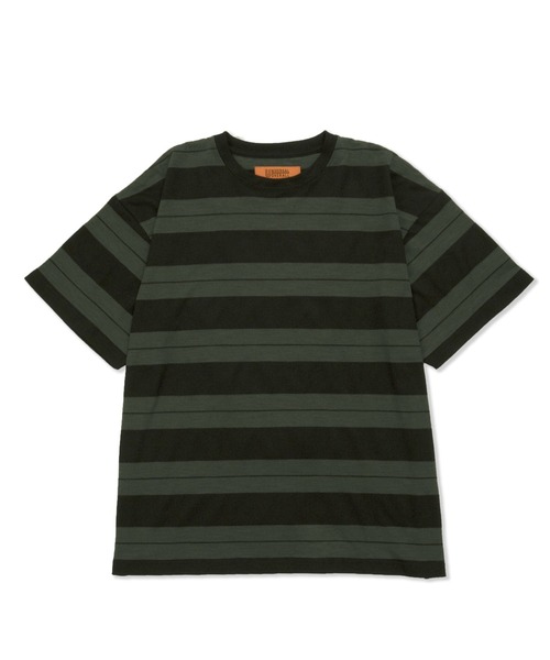 UNIVERSAL OVERALL（ユニバーサルオーバーオール）の「ボーダーTシャツ / BORDER OVER TEE（Tシャツ/カットソー・メンズ・ブラック×グリーン/グリーン系その他2/オレンジ系その他2・M/S/XL/L）」の13枚目の写真