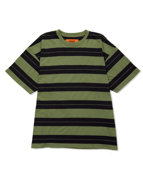UNIVERSAL OVERALL（ユニバーサルオーバーオール）の「ボーダーTシャツ / BORDER OVER TEE（Tシャツ/カットソー・メンズ・ブラック×グリーン/グリーン系その他2/オレンジ系その他2・M/S/XL/L）」の14枚目の写真