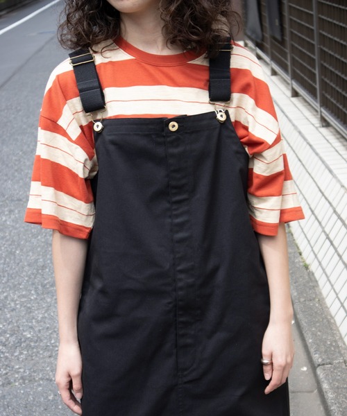 UNIVERSAL OVERALL（ユニバーサルオーバーオール）の「ボーダーTシャツ / BORDER OVER TEE（Tシャツ/カットソー・メンズ・ブラック×グリーン/グリーン系その他2/オレンジ系その他2・M/S/XL/L）」の21枚目の写真