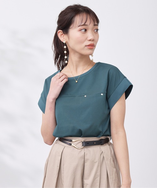 Chez toi(シェトワ)の「機能素材リブ切替フレンチT(Tシャツ/カットソー・レディース・グリーン/ブラック/グレー/オフホワイト・FREE)」の4枚目の写真