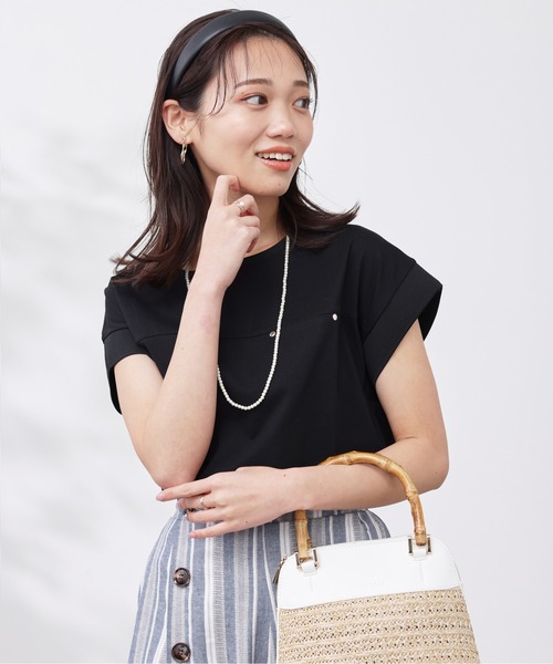 Chez toi(シェトワ)の「機能素材リブ切替フレンチT(Tシャツ/カットソー・レディース・グリーン/ブラック/グレー/オフホワイト・FREE)」の2枚目の写真
