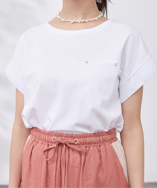 Chez toi(シェトワ)の「機能素材リブ切替フレンチT(Tシャツ/カットソー・レディース・グリーン/ブラック/グレー/オフホワイト・FREE)」の17枚目の写真