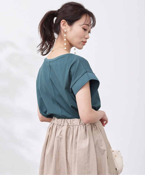 Chez toi(シェトワ)の「機能素材リブ切替フレンチT(Tシャツ/カットソー・レディース・グリーン/ブラック/グレー/オフホワイト・FREE)」の10枚目の写真