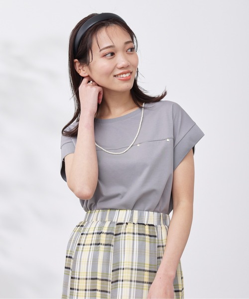 Chez toi(シェトワ)の「機能素材リブ切替フレンチT(Tシャツ/カットソー・レディース・グリーン/ブラック/グレー/オフホワイト・FREE)」の14枚目の写真