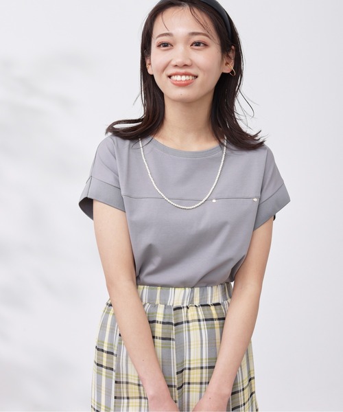 Chez toi(シェトワ)の「機能素材リブ切替フレンチT(Tシャツ/カットソー・レディース・グリーン/ブラック/グレー/オフホワイト・FREE)」の6枚目の写真