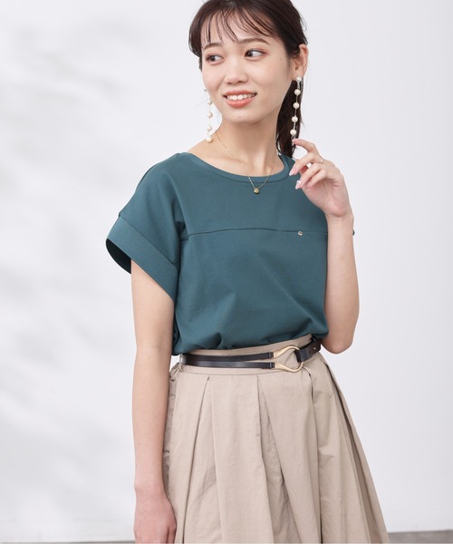 Chez toi(シェトワ)の「機能素材リブ切替フレンチT(Tシャツ/カットソー・レディース・グリーン/ブラック/グレー/オフホワイト・FREE)」の15枚目の写真