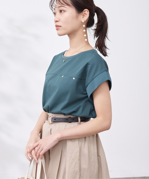 Chez toi(シェトワ)の「機能素材リブ切替フレンチT(Tシャツ/カットソー・レディース・グリーン/ブラック/グレー/オフホワイト・FREE)」の7枚目の写真