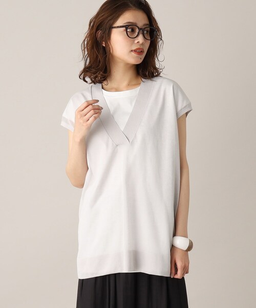 UNTITLED（アンタイトル）の「◆【1枚で決まる、2点セット／洗える】Vネックシアーニット レイヤードトップス（その他トップス・レディース・ネイビー/グレー系/ライトベージュ/グレー系その他・04/44/48/02/00）」の8枚目の写真