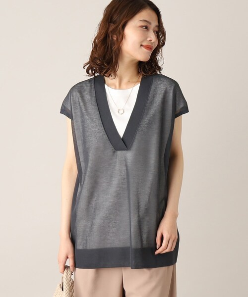 UNTITLED（アンタイトル）の「◆【1枚で決まる、2点セット／洗える】Vネックシアーニット レイヤードトップス（その他トップス・レディース・ネイビー/グレー系/ライトベージュ/グレー系その他・04/44/48/02/00）」の15枚目の写真