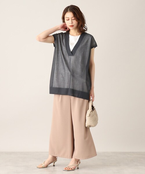 UNTITLED（アンタイトル）の「◆【1枚で決まる、2点セット／洗える】Vネックシアーニット レイヤードトップス（その他トップス・レディース・ネイビー/グレー系/ライトベージュ/グレー系その他・04/44/48/02/00）」の18枚目の写真