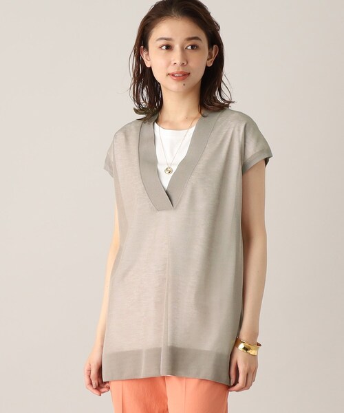 UNTITLED（アンタイトル）の「◆【1枚で決まる、2点セット／洗える】Vネックシアーニット レイヤードトップス（その他トップス・レディース・ネイビー/グレー系/ライトベージュ/グレー系その他・04/44/48/02/00）」の22枚目の写真