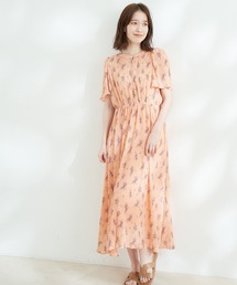 総プリーツフレア袖ワンピース