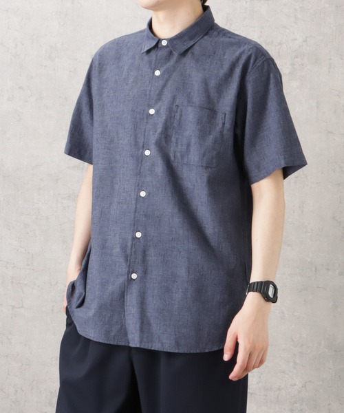NAVY(ネイビー)の「SOLOTEX(R)使用 リネンブレンド半袖シャツ(シャツ/ブラウス・メンズ・ネイビー/アイボリー/グレー/サックスブルー/ブルー・L/S/M/XL)」の3枚目の写真
