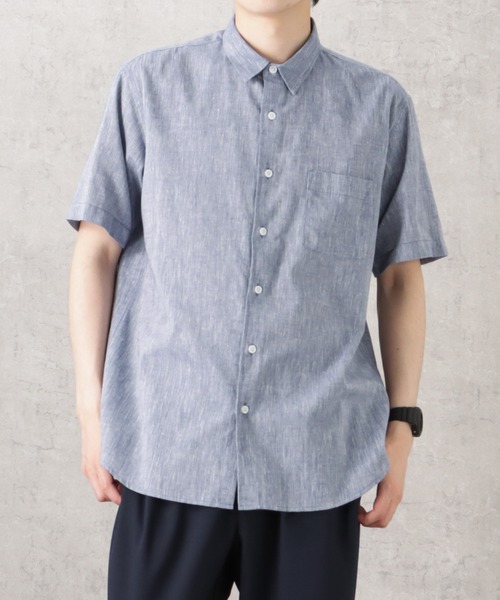 NAVY(ネイビー)の「SOLOTEX(R)使用 リネンブレンド半袖シャツ(シャツ/ブラウス・メンズ・ネイビー/アイボリー/グレー/サックスブルー/ブルー・L/S/M/XL)」の5枚目の写真