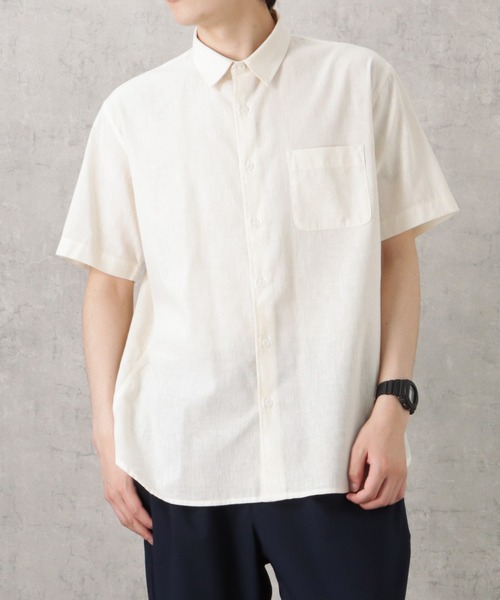 NAVY(ネイビー)の「SOLOTEX(R)使用 リネンブレンド半袖シャツ(シャツ/ブラウス・メンズ・ネイビー/アイボリー/グレー/サックスブルー/ブルー・L/S/M/XL)」の2枚目の写真