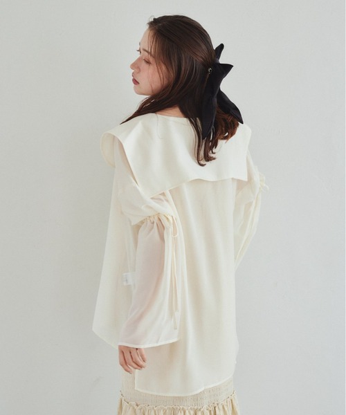 pomiii（ポミー）の「袖リボンシアーシャツ（シャツ/ブラウス・レディース・ピンク/ライトグリーン/アイボリー・FREE）」の15枚目の写真