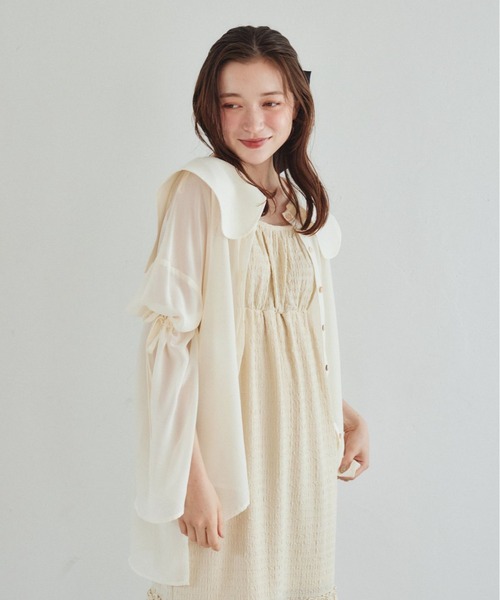 pomiii（ポミー）の「袖リボンシアーシャツ（シャツ/ブラウス・レディース・ピンク/ライトグリーン/アイボリー・FREE）」の14枚目の写真