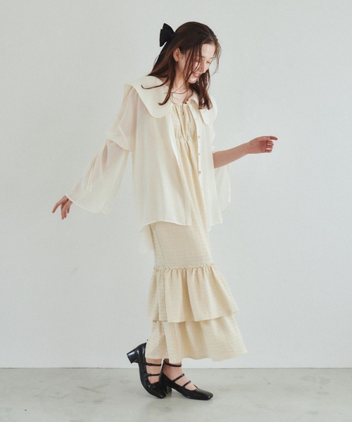 pomiii（ポミー）の「袖リボンシアーシャツ（シャツ/ブラウス・レディース・ピンク/ライトグリーン/アイボリー・FREE）」の11枚目の写真