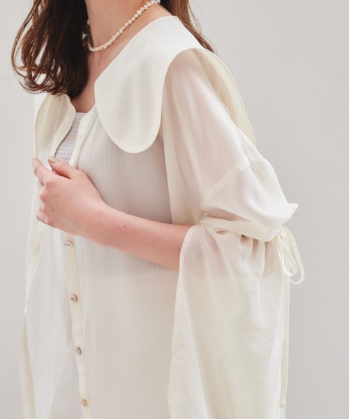pomiii（ポミー）の「袖リボンシアーシャツ（シャツ/ブラウス・レディース・ピンク/ライトグリーン/アイボリー・FREE）」の16枚目の写真