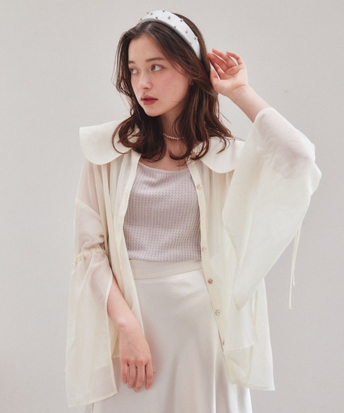 pomiii（ポミー）の「袖リボンシアーシャツ（シャツ/ブラウス・レディース・ピンク/ライトグリーン/アイボリー・FREE）」の7枚目の写真