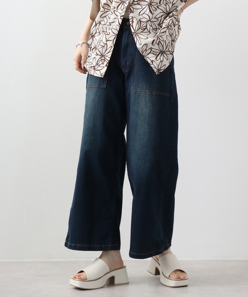 【セール】atONE デニム＆ツイルワイドベイカーパンツ（デニムパンツ）｜atONE（アットワン）