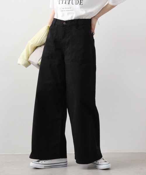 【セール】atONE デニム＆ツイルワイドベイカーパンツ（デニムパンツ）｜atONE（アットワン）