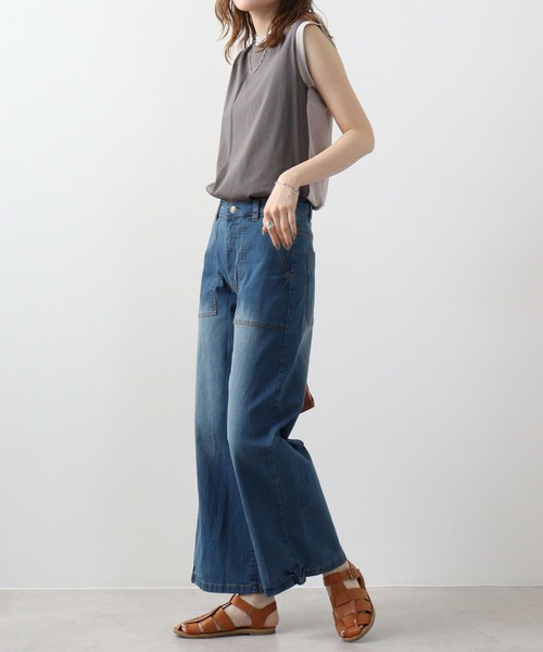 【セール】atONE デニム＆ツイルワイドベイカーパンツ（デニムパンツ）｜atONE（アットワン）
