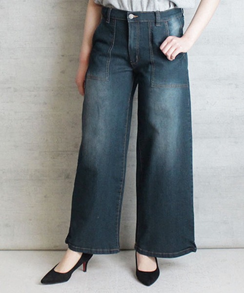 【セール】atONE デニム＆ツイルワイドベイカーパンツ（デニムパンツ）｜atONE（アットワン）