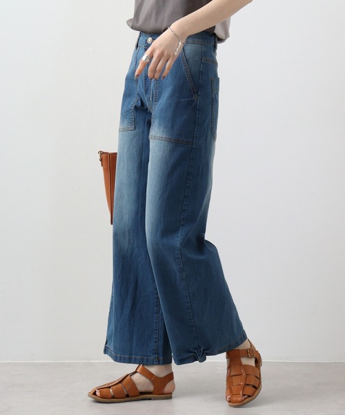【セール】atONE デニム＆ツイルワイドベイカーパンツ（デニムパンツ）｜atONE（アットワン）