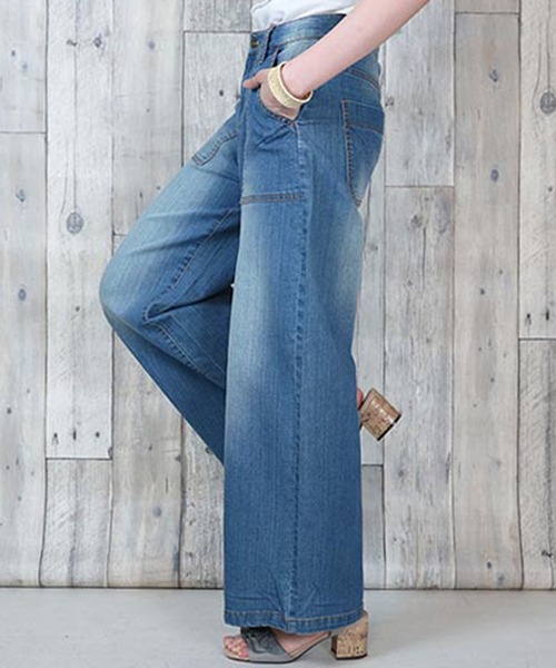 【セール】atONE デニム＆ツイルワイドベイカーパンツ（デニムパンツ）｜atONE（アットワン）