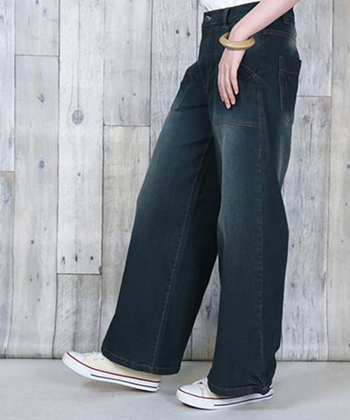 【セール】atONE デニム＆ツイルワイドベイカーパンツ（デニムパンツ）｜atONE（アットワン）