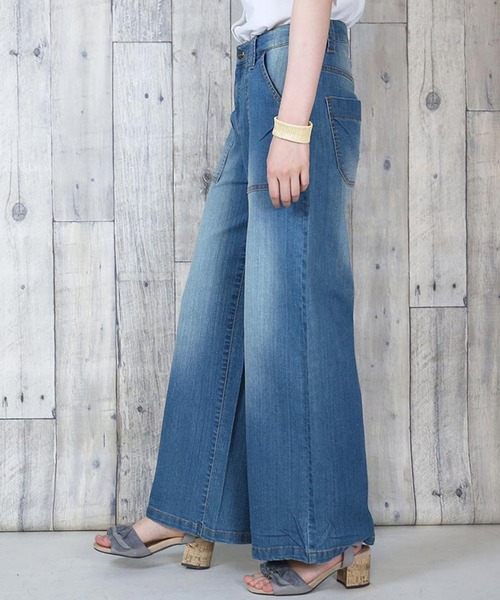 【セール】atONE デニム＆ツイルワイドベイカーパンツ（デニムパンツ）｜atONE（アットワン）