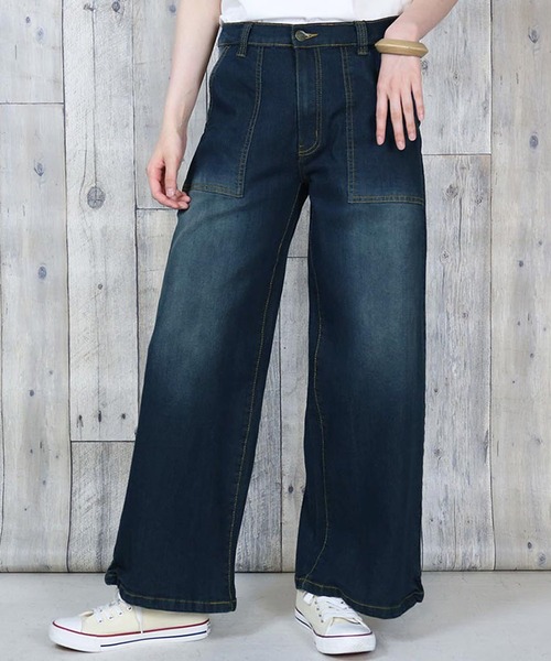 【セール】atONE デニム＆ツイルワイドベイカーパンツ（デニムパンツ）｜atONE（アットワン）