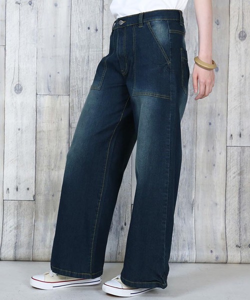 【セール】atONE デニム＆ツイルワイドベイカーパンツ（デニムパンツ）｜atONE（アットワン）