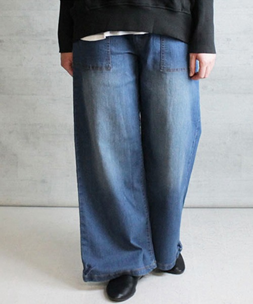 【セール】atONE デニム＆ツイルワイドベイカーパンツ（デニムパンツ）｜atONE（アットワン）