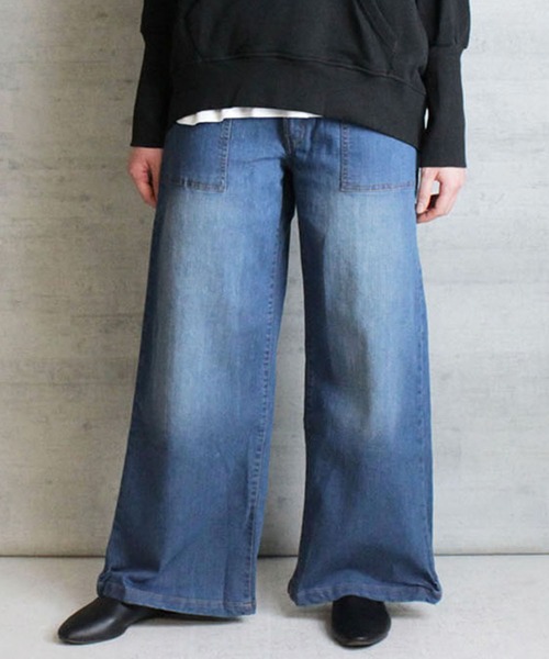 【セール】atONE デニム＆ツイルワイドベイカーパンツ（デニムパンツ）｜atONE（アットワン）
