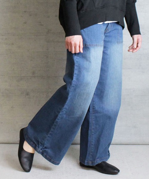 【セール】atONE デニム＆ツイルワイドベイカーパンツ（デニムパンツ）｜atONE（アットワン）