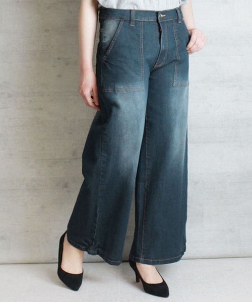 【セール】atONE デニム＆ツイルワイドベイカーパンツ（デニムパンツ）｜atONE（アットワン）