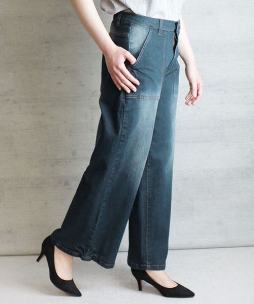 【セール】atONE デニム＆ツイルワイドベイカーパンツ（デニムパンツ）｜atONE（アットワン）