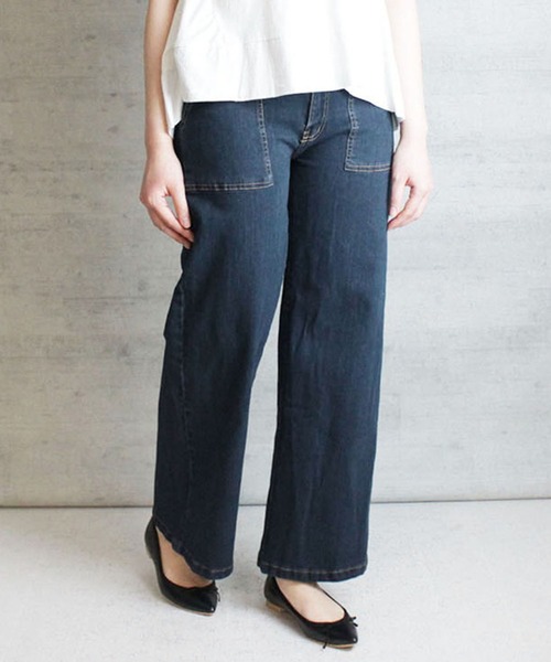 【セール】atONE デニム＆ツイルワイドベイカーパンツ（デニムパンツ）｜atONE（アットワン）