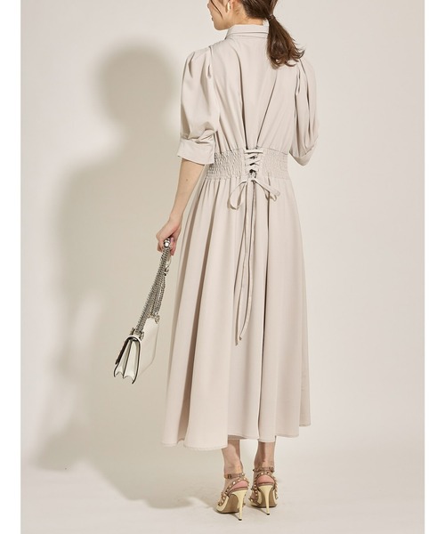 tocco closet（トッコ　クローゼット）の「２ＷＡＹボウタイリボン付きウエストタックバックレースアップワンピース（ワンピース・レディース・ベージュ系その他/グレイッシュブルー/ブラック・M）」の17枚目の写真
